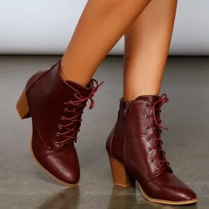 Women's Burgundy Lace-Up Ankle Boots